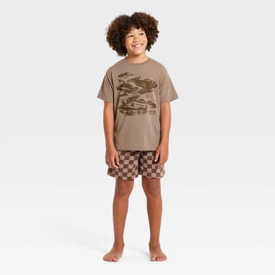 Boys' 2pc Dodge T-Shirt and Shorts Pajama Set - Brown M