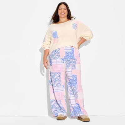 Women's Patchwork Off the Shoulder Graphic Pullover Sweatshirt - Pastels 1X