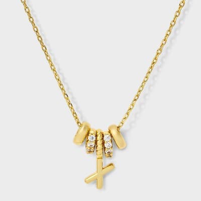 14K Gold Dipped Cubic Zirconia Rondelle X Initial Necklace - A New Day™ Gold