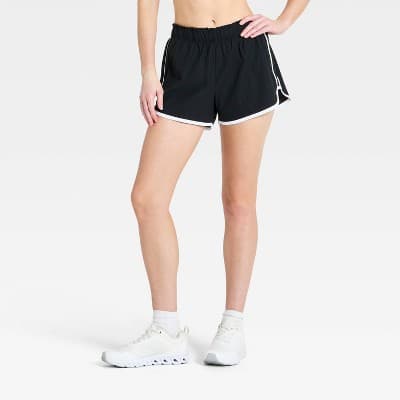 Women's Mid-Rise Textured Woven Run Shorts 3" - All In Motion™ Black M