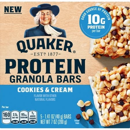 Quaker Protein Granola Bars, Cookies & Cream, 1.41 oz, 5 Count
