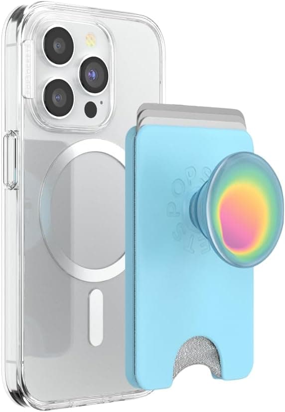 PopSockets Phone Wallet for MagSafe, Phone Card Holder with Grip, Light Blue - Butterfly Pea Blue