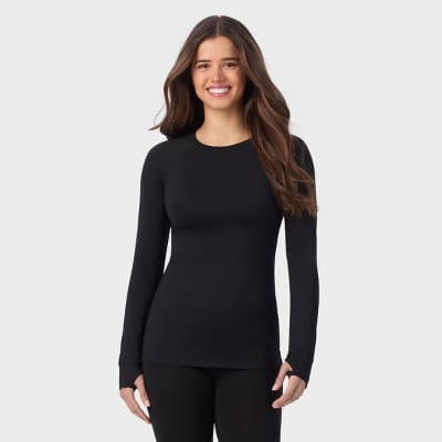 Warm Essentials by Cuddl Duds Women's Active Thermal Crewneck Top - Black S