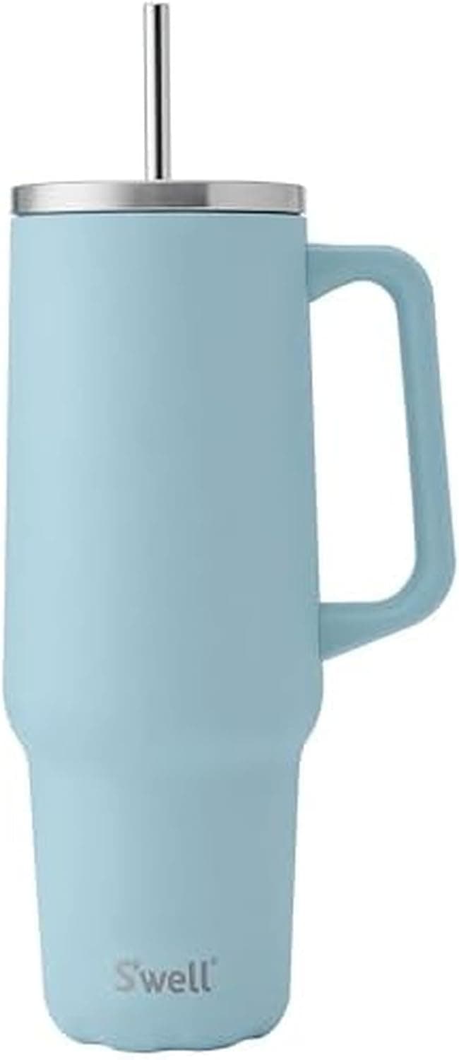 Insulated S'well Tumbler with Straw and Handle - 40oz, Powder Blue