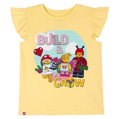 LEGO Toddler Girls' Ruffle Short Sleeve Graphic Tee with Puff Garden Friends Yellow 2T