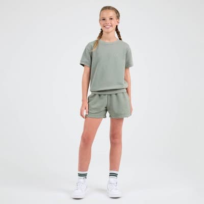 Champion Girls' Washed French Terry Shorts - Green S