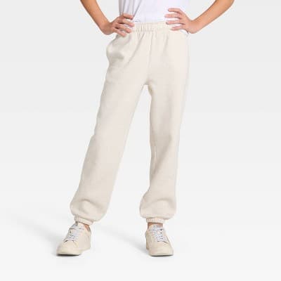 Girls' Active Comfort Jogger Pants - All In Motion™ Heather Cream L