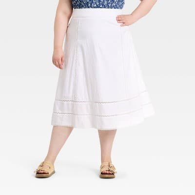 Women's Cutwork Midi Full Skirt - Universal Thread™ White 30