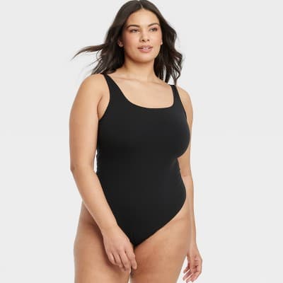 Women's Luxe 4-Way Stretch Tank Bodysuit - Auden™ Black XXL: Nylon Spandex Blend, Scoopneck, Sleeveless, Pullover, Crotch Snap