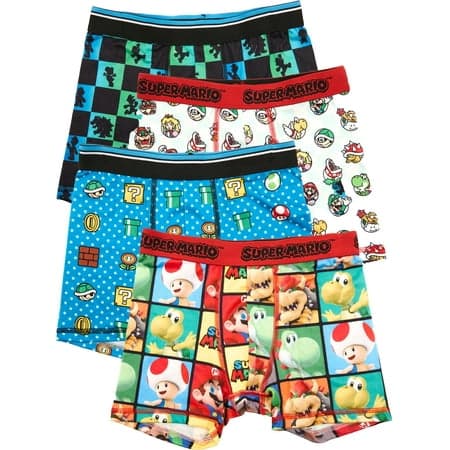 Super Mario Boys Boxer Brief Underwear, 4-Pack, Sizes XS-XL