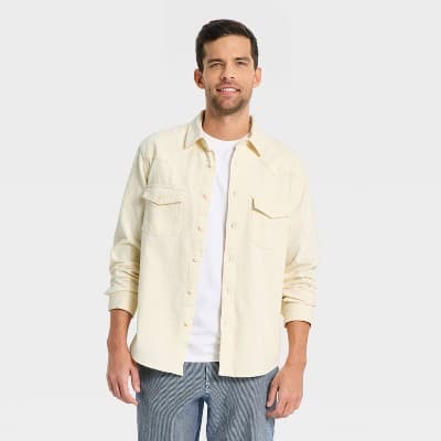 Men's Western Long Sleeve Button-Down Shirt - Goodfellow & Co™ Cream S