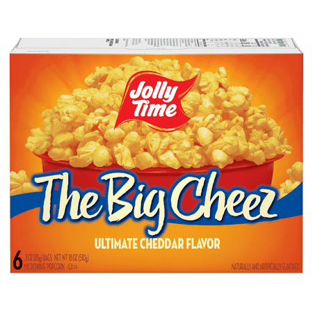 Jolly Time The Big Cheez Ultimate Cheddar Microwave Popcorn, 3 oz, 6 Ct. Gluten-Free, Non-GMO