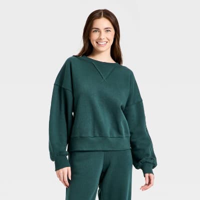 Women's Crewneck Fleece Sweatshirt - JoyLab™ Forest Green XXS