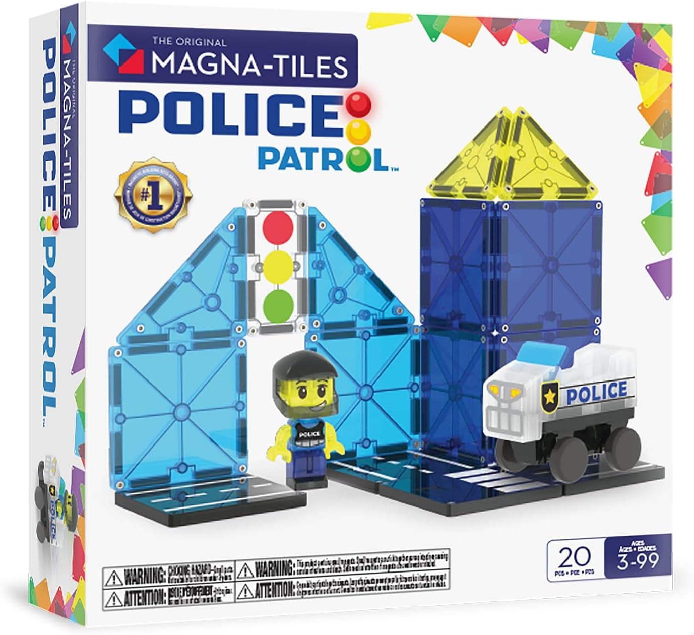 Magna-Tiles Police Patrol: Magnetic Building Set, 20 Pieces
