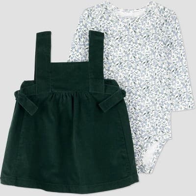 Carter's Just One You® Baby Girls' 2pc Floral Overalls Dress - Green 3M