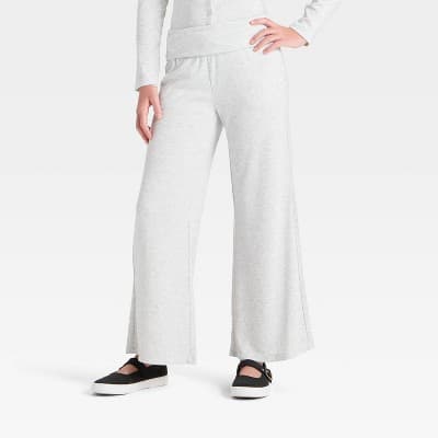 Girls' Foldover Waist Cozy Rib-Knit Flare Pant - art class™ Gray XXL