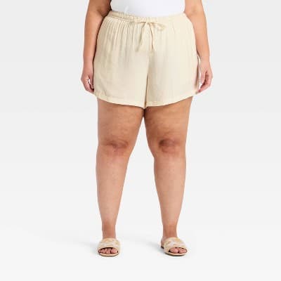 Women's Modern Gauze Tie-Front Shorts - A New Day™ Cream XXL