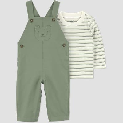 Carter's Just One You® Baby Boys' Dino Striped Long Sleeve Bodysuit and Overalls Set - Green 3M