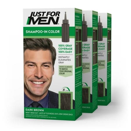 Just For Men Shampoo-in Hair Dye for Men, H-45 Dark Brown, 3 Pack