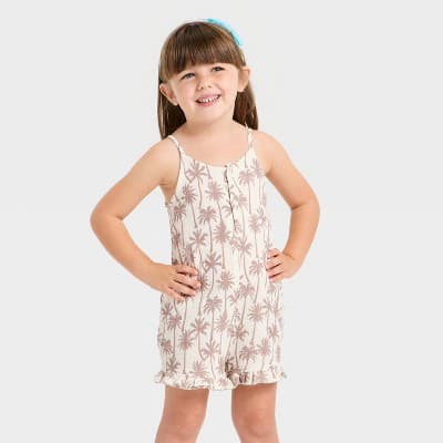 Grayson Mini Toddler Girls' Palm Tree Gauze Romper - Cream 12M