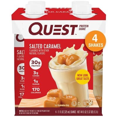 Quest Nutrition Ready To Drink Protein Shake Salted Caramel Non-Caffeinated - 44 fl oz/4ct: 30g Protein, Milk Protein