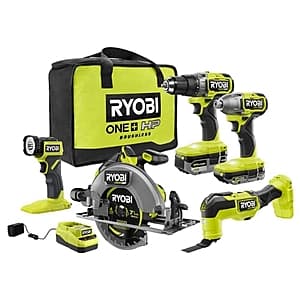 Ryobi 18V 5-Tool Brushless Combo Kit with Batteries & Charger