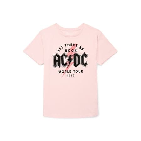 Wonder Nation Girls AC/DC World Tour Graphic Tee with Short Sleeves, Sizes 4-18