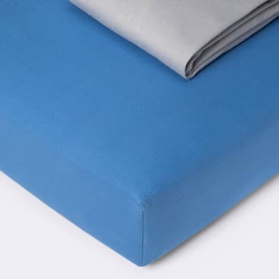 Fitted Jersey Crib Sheet - Cloud Island™ Gray & Blue 2pk: Cotton, 150 Thread Count, Standard Crib/Toddler, Solid Pattern