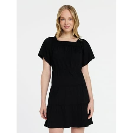 Time and Tru Women's Tiered Cotton Mini Dress with Flutter Sleeves, Sizes XS-XXXL