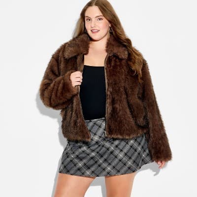 Women's Faux Fur Jacket - Wild Fable™ Brown XXL