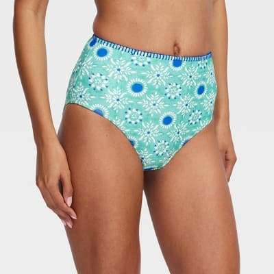 Women's Star Medallion/Multi Stripe High-Waisted Reversible Bikini Bottom Teal/Blue - Roller Rabbit x Target S
