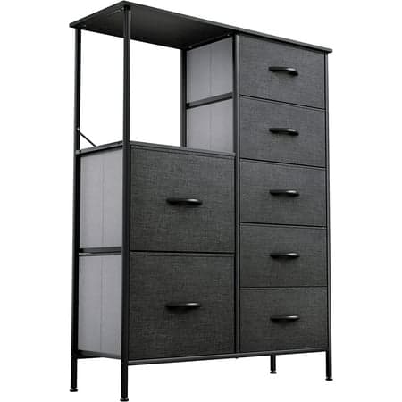 DEXTRUS 7-Drawer Fabric Dresser for Bedroom, Storage with Steel Frame & Wooden Top, Light Gray