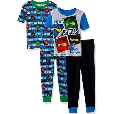 LEGO Ninjago Little Boys' 4-Piece Cotton Pajama Sets, Blue/Black, 4