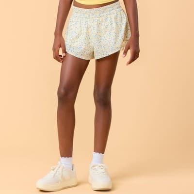 Blogilates Girls' Mommy & Me Tiny Bows Shorts - White Floral Print M
