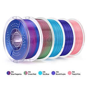 Elegoo PLA Silk 3D Printer Filament, 5-Pack, Assorted Colors