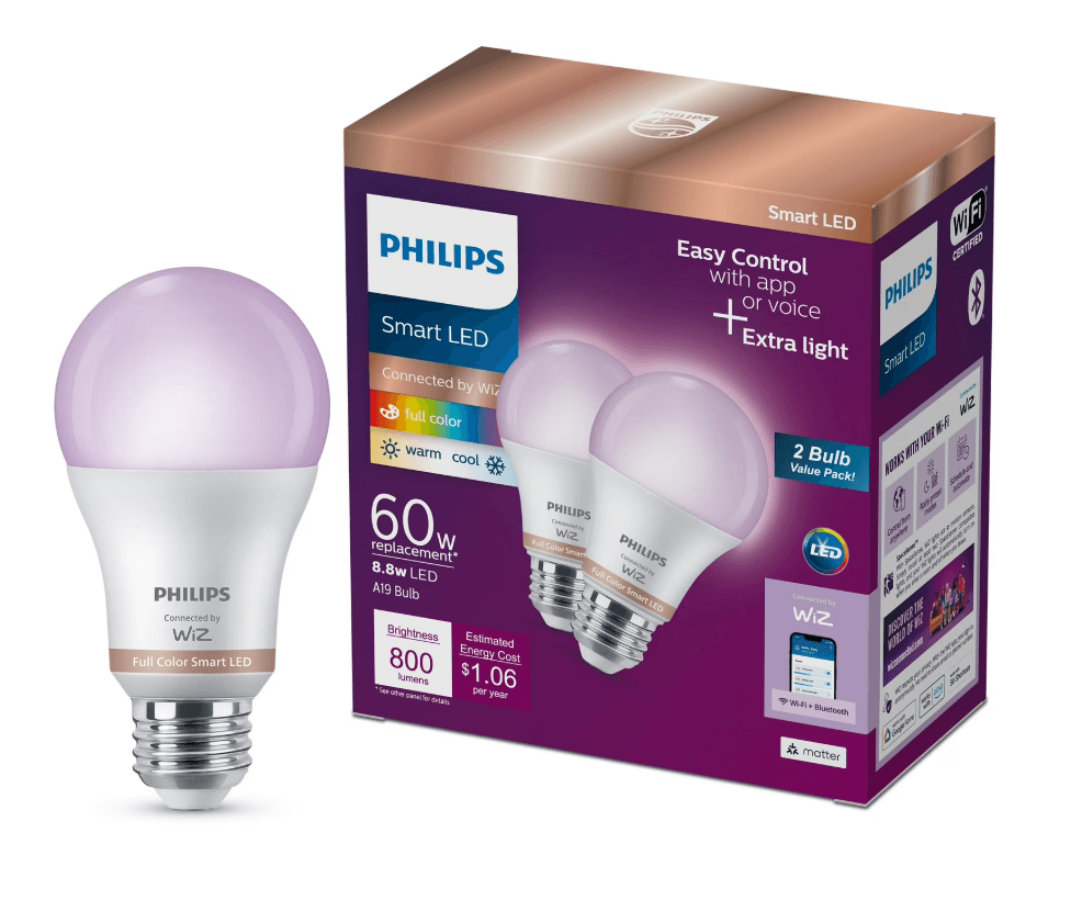 2-Pack Philips Smart Wi-Fi Connected LED 60-Watt A19 Light Bulbs Walmart