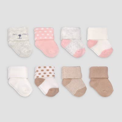 Carter's Just One You® 8pk Baby Girls' Alt Terry Socks: Infant Crew Knit, Solid & Stripe Patterns, 0-3 Months