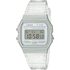 Casio F91W Classic Digital Watch with Clear Strap - Just $24