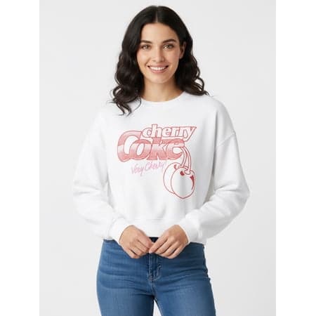 Cherry Coke Women's Cropped Boxy Graphic Sweatshirt, Sizes XXS-XXL