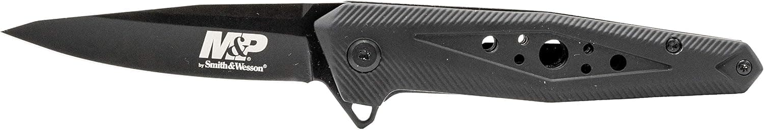 Smith & Wesson M&P 7in High Carbon S.S. Ultra-Glide Folding Knife with 3in Tanto Blade and Rubberized Aluminum Handle for Outdoor Survival, Camping and EDC