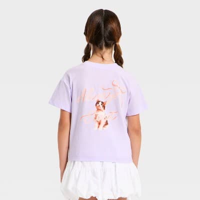 Girls' Short Sleeve 'Bow/Cat' Graphic T-Shirt - Cat & Jack™ Pale Lavender M