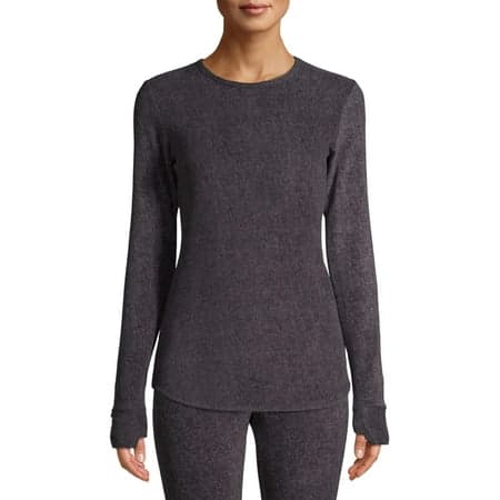 ClimateRight by Cuddl Duds Women's Warm Stretch Fleece Long Sleeve Crew Neck Thermal Base Layer Top, Sizes XS to 4X