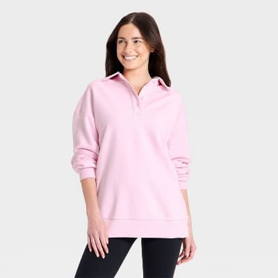 Women's French Terry Polo Sweatshirt - JoyLab™ Light Pink XXS