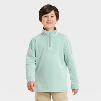 Boys' French Terry Quarter Zip Pullover Sweatshirt - Cat & Jack™ Green L