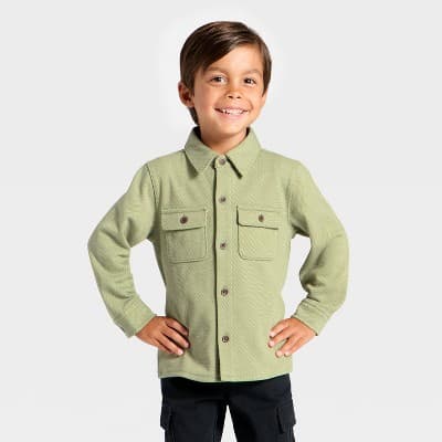 Toddler Boys' Long Sleeve Button-Up Shirt - Cat & Jack™ Olive Green 18M