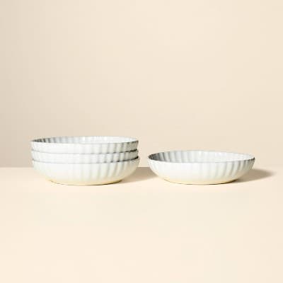 4pk 25oz Scalloped Edge Stoneware Pasta/Grain Bowl Cream - Hearth & Hand™ with Magnolia: Farmhouse Kitchen Dining Set