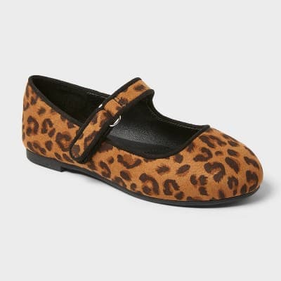 Toddler Addy Ballet Flats - Cat & Jack™ Tan 8T: Hook and Loop, Closed Round Toe, Flocked Outsole