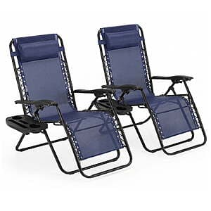 Zero Gravity Folding Lounge Chairs: 2-Pack in Black or Blue