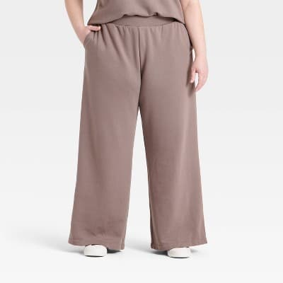 Women's Mid-Rise Wide Leg French Terry Pants - A New Day™ Gray 2X