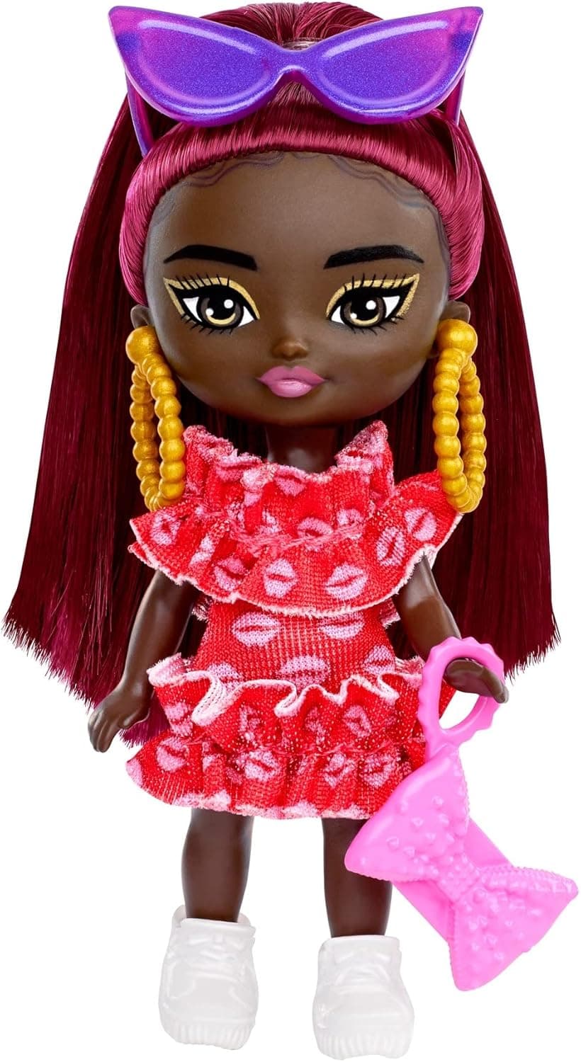 Barbie Extra Mini Minis Doll: Burgundy Hair, Red Dress, Accessories